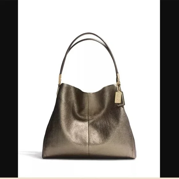 COACH Madison Phoebe Shoulder Bag Metallic Gold Bronze Leather Slouchy Hobo NEW - Picture 1 of 16